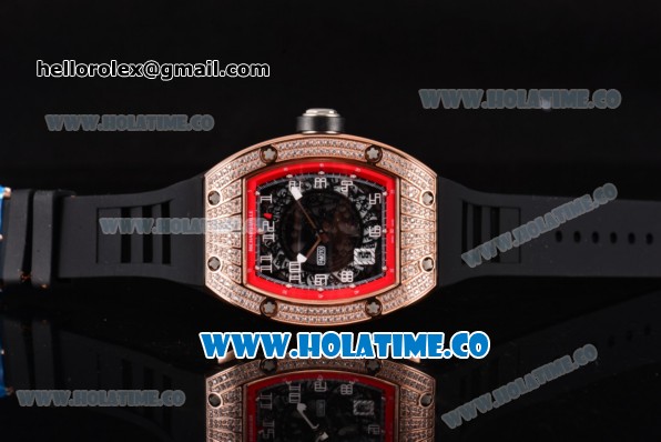 Richard Mille RM010 Miyota 9015 Automatic Rose Gold/Diamonds Case with Skeleton Dial and Red Inner Bezel - Click Image to Close